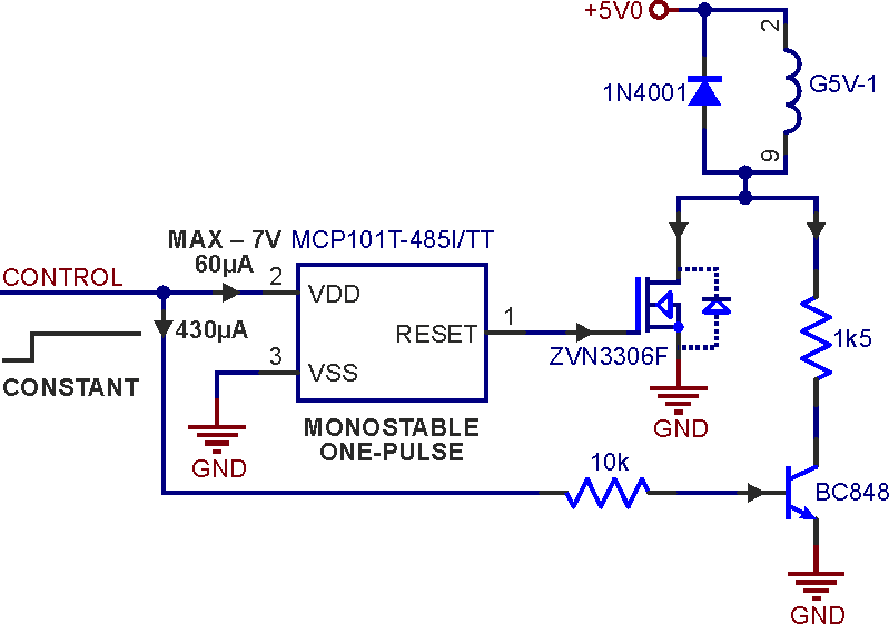 Reduce relay coil current with a reset controller IC