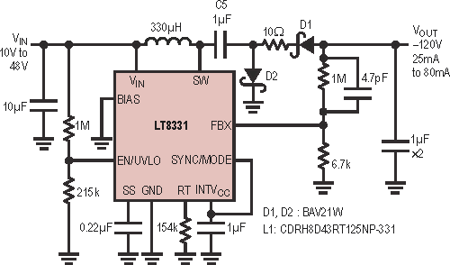 Monolithic Converter Delivers High Output Voltages