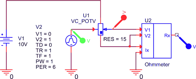 PSpice макромодель управляемого напряжением потенциометра для OrCAD