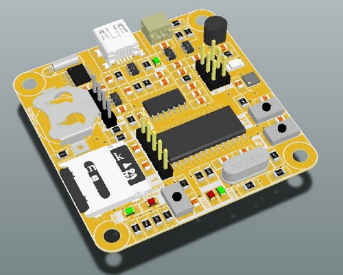 3D-previews image from Altium for Datalogger PCB. 