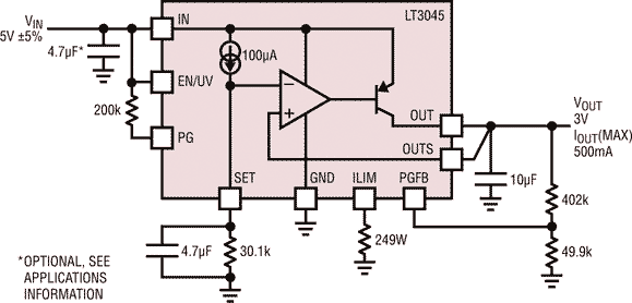 The LT3045 typical application