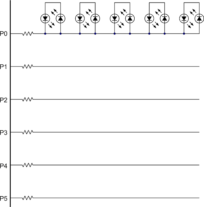 Мультиплексирование сигналов клавиатуры и сегментных индикаторов. Чарлиплексирование