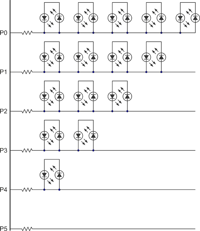 Keyboard and display multiplexing - Charlieplexing