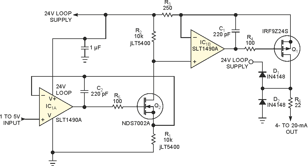 Convert 1 to 5V signal to 4- to 20-mA output - LT5400