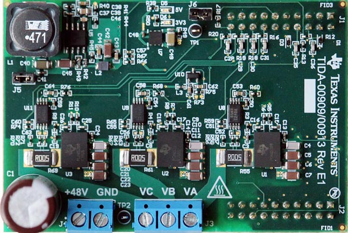 TIDA-00909/00913 48V 3-Phase Inverter with Shunt-based In-line Motor Phase Current Sensing Reference Design Board