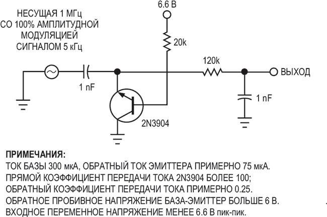 Использование биполярного транзистора в инверсном включении в качестве детектора уровня и демодулятора АМ