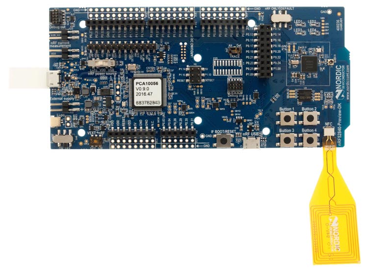nRF52840 Development Kit board (PCA10056) and NFC antenna