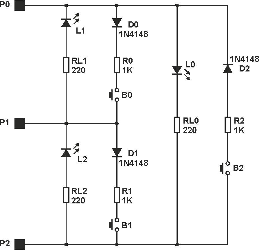 3 pins, 3 LEDs, 3 buttons