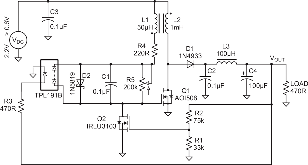 MOSFET-based Joule Thief steps up voltage