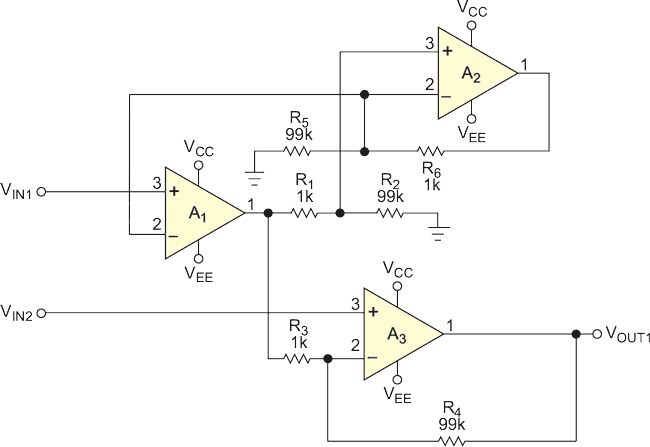 Instrumentation amplifier is less sensitive to resistor mismatch