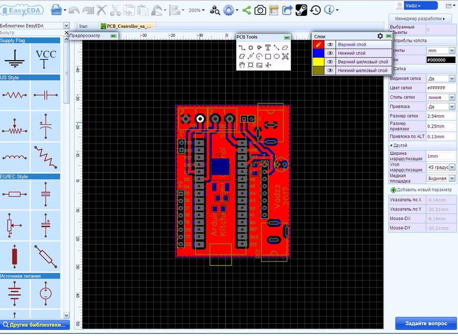 Проектирование печатной платы в EasyEDA.