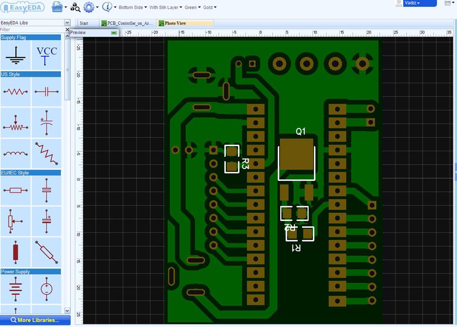 Фото-вид печатной платы в редакторе EasyEDA.