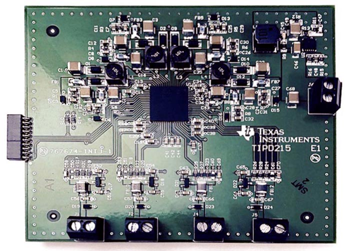 TIPD215 - базовый проект модуля четырехканального преобразователя с аналоговым выходом и адаптивным управлением питанием, потребляющий менее 1 Вт