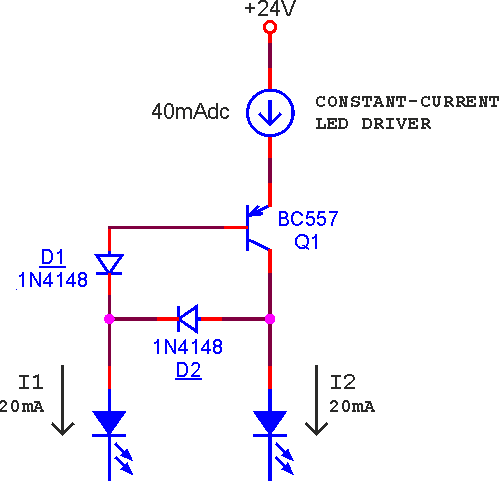 LED strings driven by current source/mirror