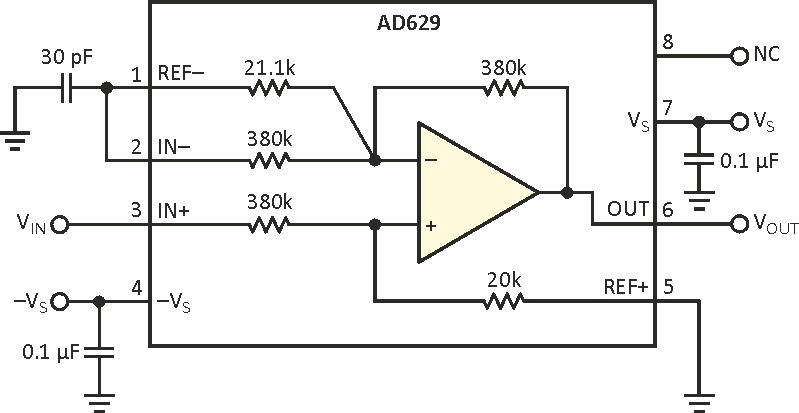 Difference amplifier measures high voltages