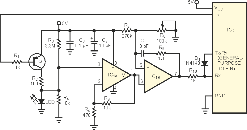 LED doubles as emitter and detector