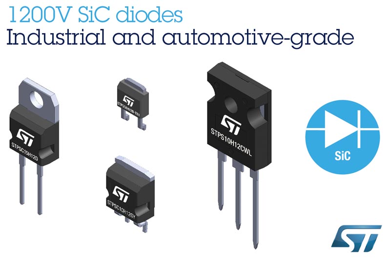 STMicroelectronics выпускает новое семейство 1200-вольтовых карбид-кремниевых диодов