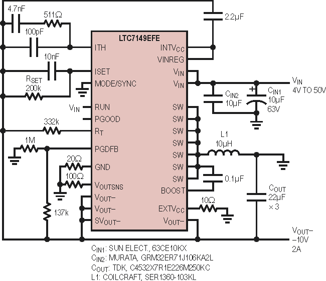 Inverting Regulator Takes Inputs Up to 50V and Supports Outputs to 4A