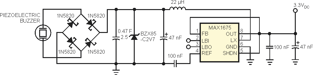 Harvest energy using a piezoelectric buzzer