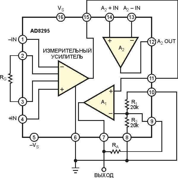 Компенсация дрейфа измерительного усилителя с помощью внешнего резистора