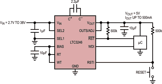 Regulated 5 V Output with Pushbutton Reset