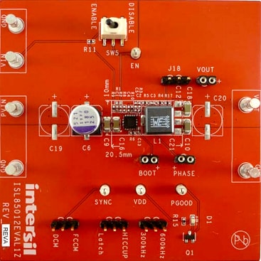 The ISL85012EVAL1Z board is used to evaluate the performance of the ISL85012