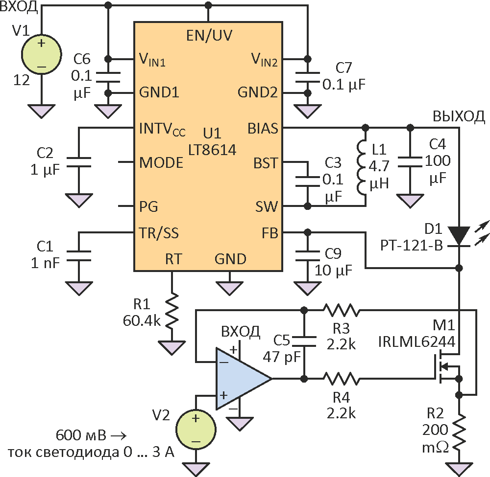 Гибридный импульсно-линейный контроллер управления током светодиода с широким диапазоном диммирования