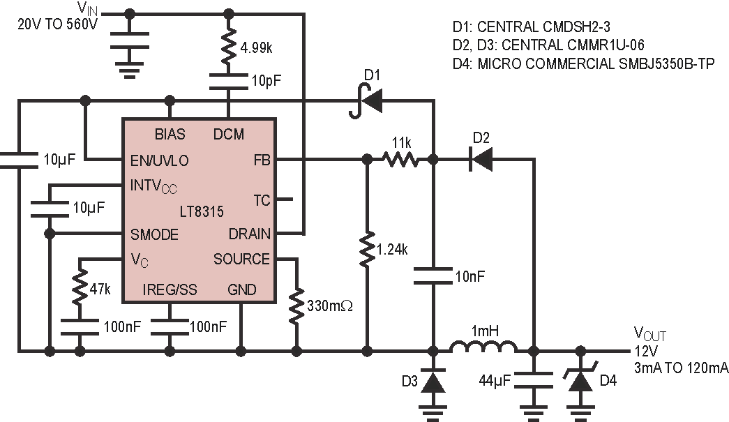 560V Input, No-Opto Isolated Flyback Converter