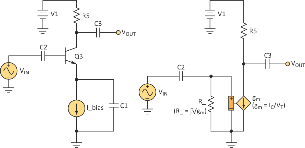 Компенсированный источник тока превращается в усилитель с общим эмиттером