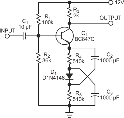 Diode compensates distortion in amplifier stage
