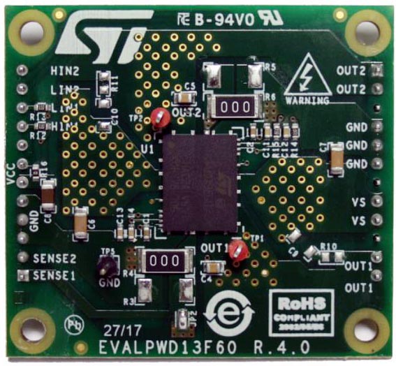 High-voltage evaluation board for the PWD13F60 full-bridge high density power driver