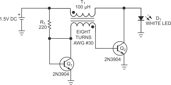 Simple single-cell white-LED driver uses improvised transformer