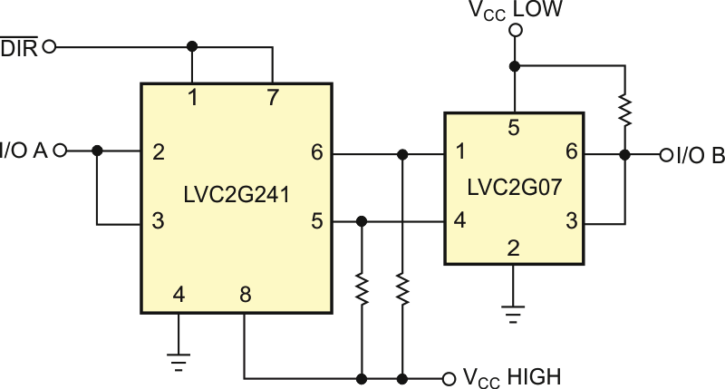 Use two PicoGate devices for bidirectional level-shifting