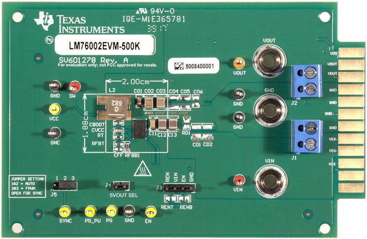 LM76002EVM-500K - плата оценочного модуля синхронного понижающего преобразователя
