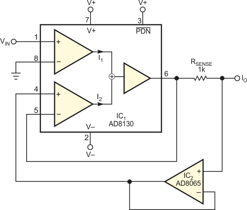 Bipolar current source maintains high output impedance at high frequencies