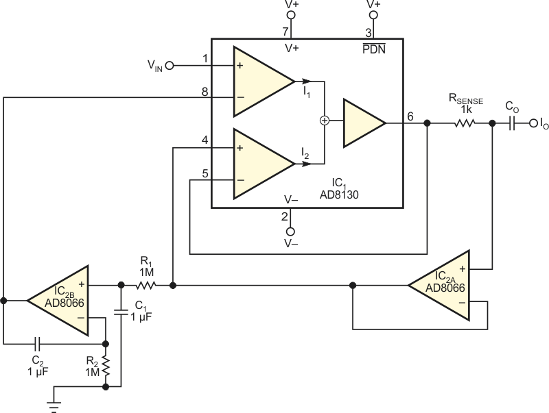 Bipolar current source maintains high output impedance at high frequencies