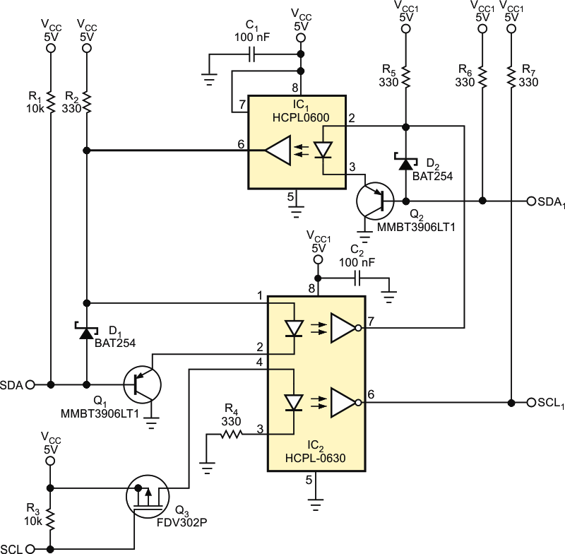 Гальваническая изоляция интерфейса I2C с улучшенной помехоустойчивостью