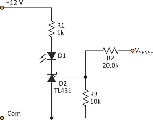 Connecting a series current-limiting resistor and LED to a cathode caused a preliminary glow prior to the reference potential being reached. Though that current is enough for the LED indication, it didn't have the desired sharpness.