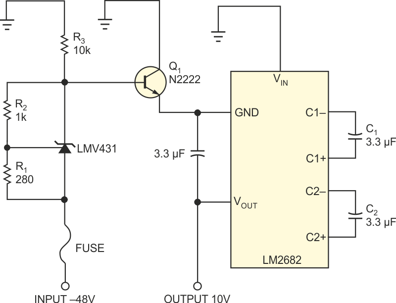 Switched-capacitor IC and reference form elegant -48 to +10V converter