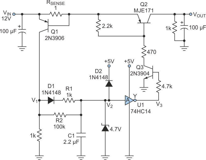 Auto-Resetting Circuit Protects Auxiliary Outputs Against Shorts
