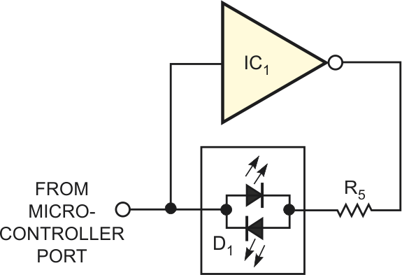 Single-port pin drives dual LED