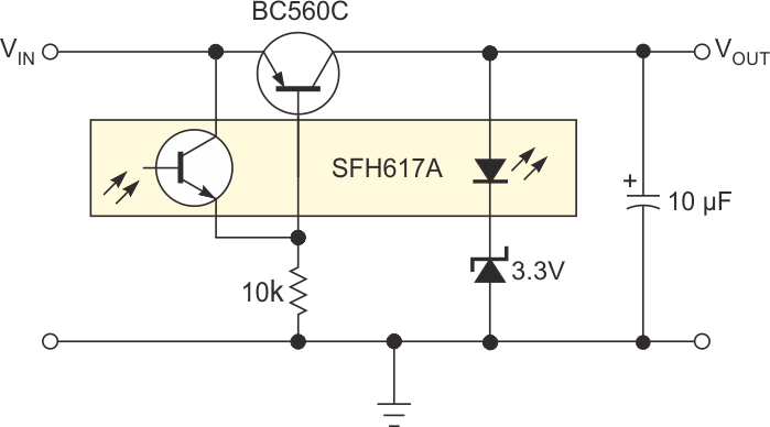 Use an optocoupler to make a simple low-dropout regulator