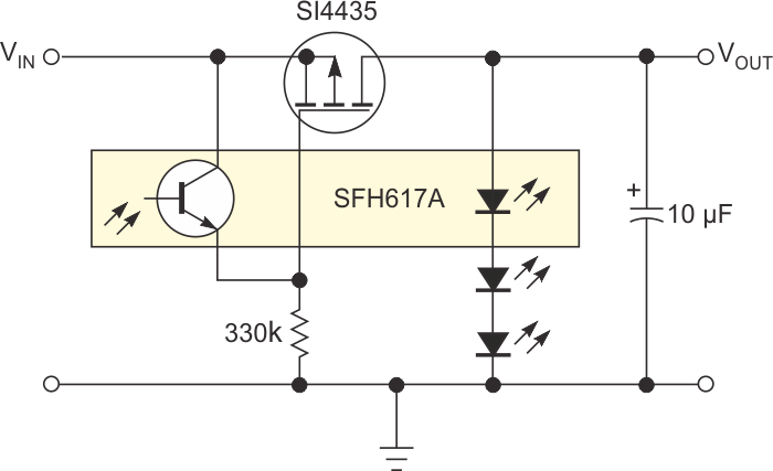 Use an optocoupler to make a simple low-dropout regulator