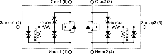 Внутренняя схема транзистора SSM6N357R