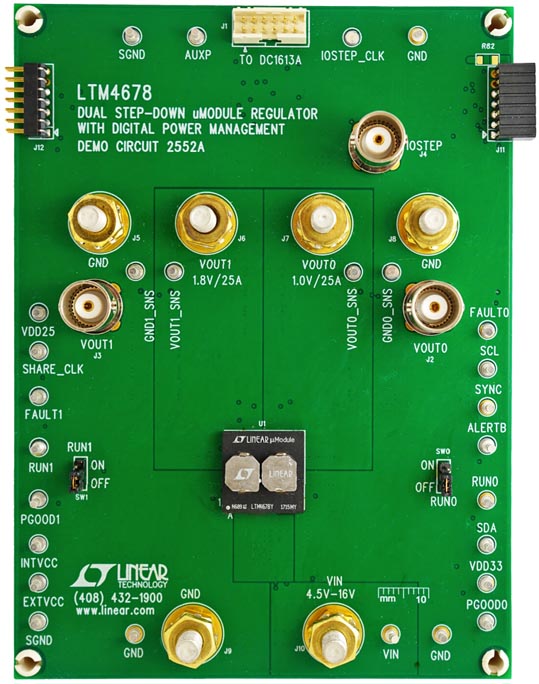 Demonstration Circuit 2552A - Dual 25A or Single 50A μModule Regulator with Digital Power System Management