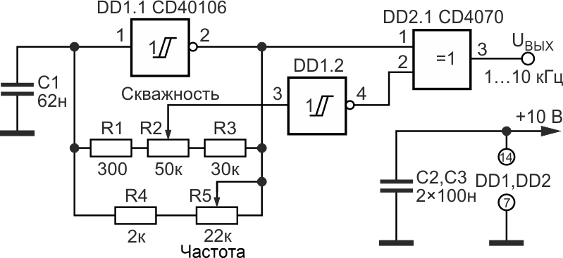 Генератор импульсов с независимой регулировкой частоты и скважности
