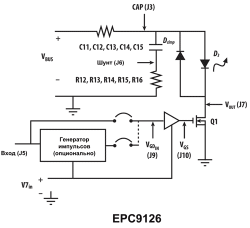 Структура отладочной платы EPC9126 от EPC