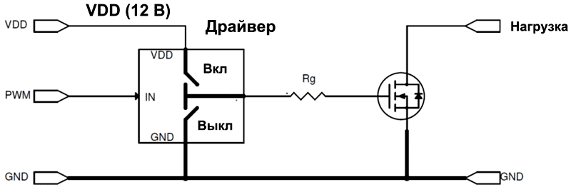 Схема управления стандартным N-канальным MOSFET