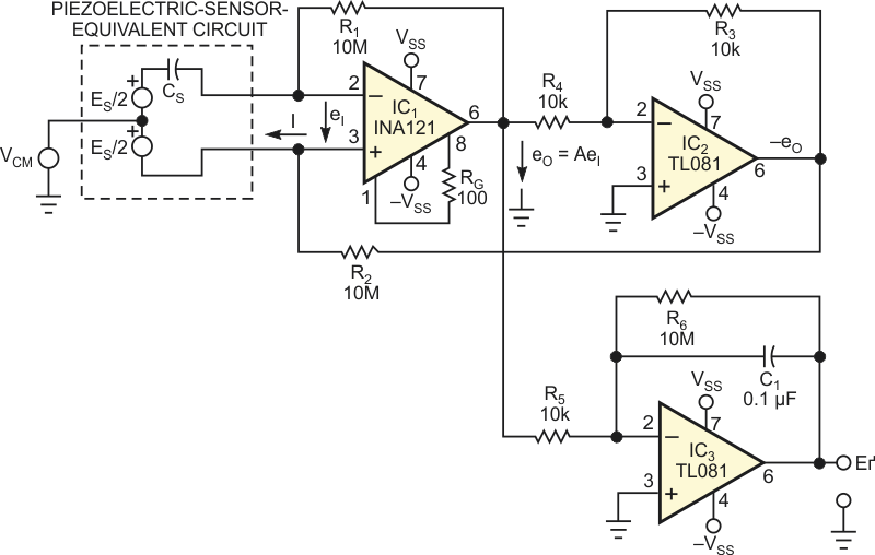 Current-mode instrumentation amplifier enhances piezoelectric accelerometer
