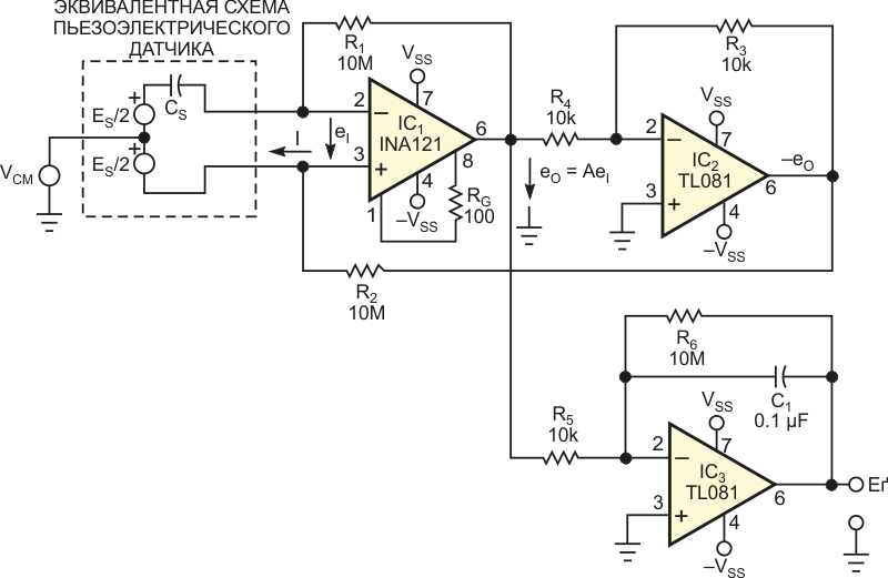 Инструментальный усилитель улучшает параметры пьезоэлектрического акселерометра